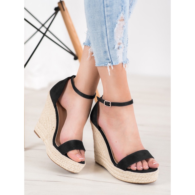 SHELOVET Sandalias de cuña sexy negro 1