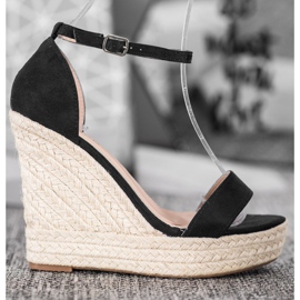 SHELOVET Sandalias de cuña sexy negro 5