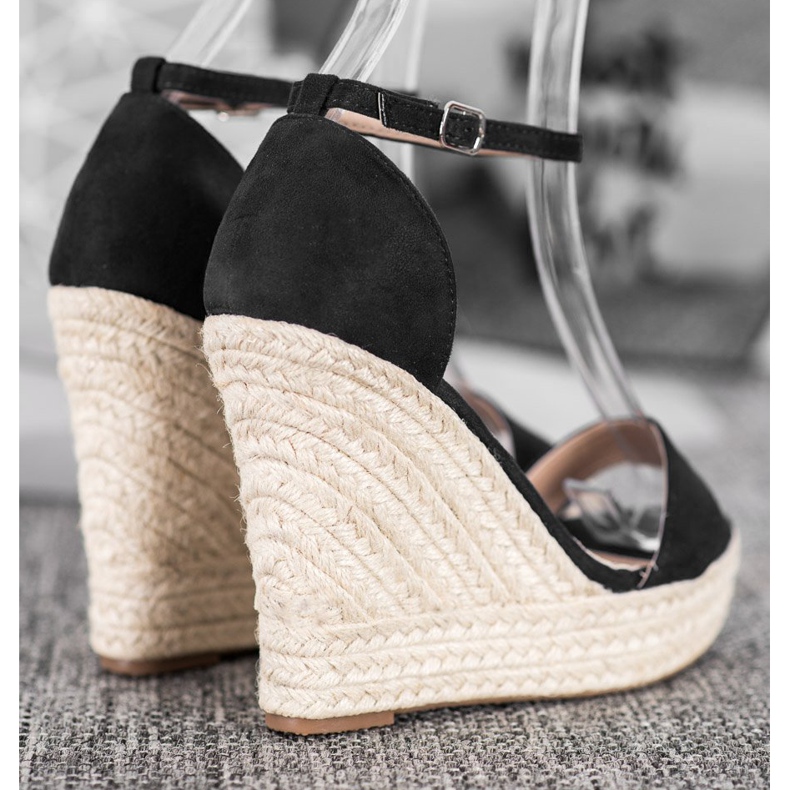 SHELOVET Sandalias de cuña sexy negro 2