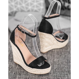 SHELOVET Sandalias de cuña sexy negro 3