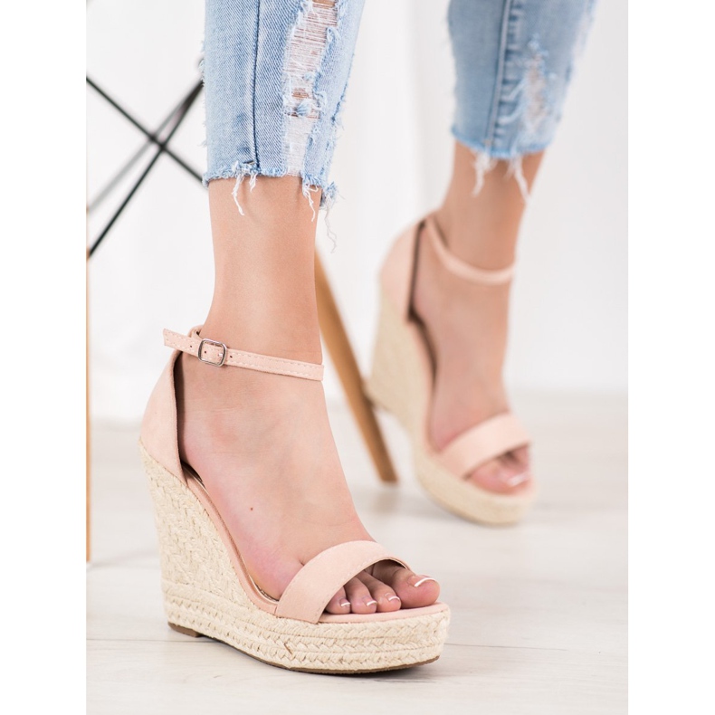 SHELOVET Sandalias de cuña sexy rosa 1