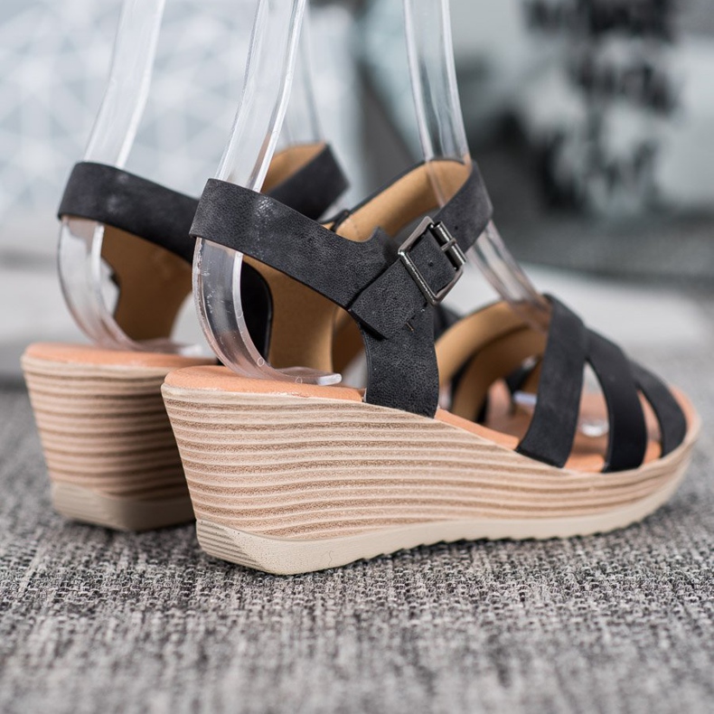 Sea Elves Sandalias ligeras de cuero ecológico negro 1