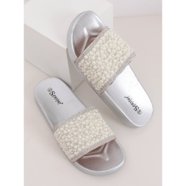 Pantuflas plateadas con perlas BG63 Silver gris 2