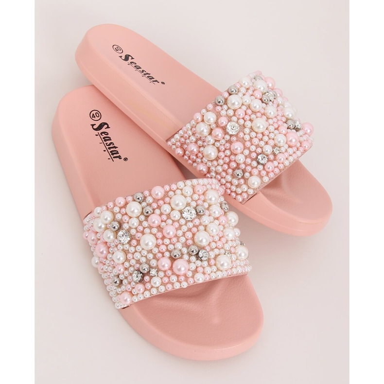 Pink BG66 Pantuflas rosas con perlas 2