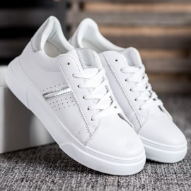 Renda Zapatillas con inserciones plateadas blanco 4
