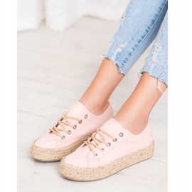 Kylie Zapatillas en una plataforma de paja rosado 4