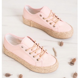 Kylie Zapatillas en una plataforma de paja rosado 2