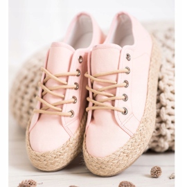 Kylie Zapatillas en una plataforma de paja rosado 3