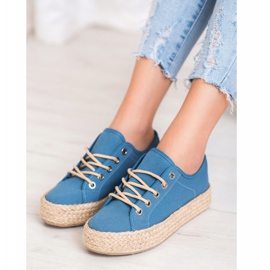Kylie Zapatillas en una plataforma de paja azul 1