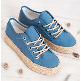 Kylie Zapatillas en una plataforma de paja azul 3