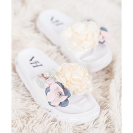 SHELOVET Pantuflas de Ante con Flores blanco 2 SHELOVET Pantuflas de Ante con Flores blanco 2