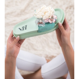 SHELOVET Pantuflas de Ante con Flores verde 5