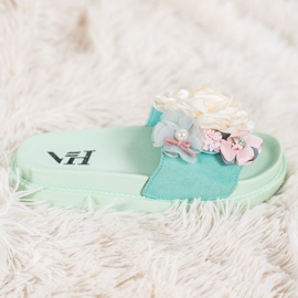 SHELOVET Pantuflas de Ante con Flores verde 2 SHELOVET Pantuflas de Ante con Flores verde 2