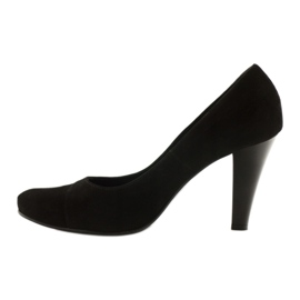 Edeo Bombas de cuero negro para mujeres con hilo plateado 3