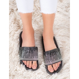 SHELOVET Zapatillas cómodas con circonita cúbica negro 4