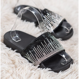 SHELOVET Zapatillas cómodas con circonita cúbica negro 3