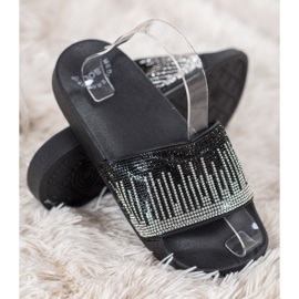 SHELOVET Zapatillas cómodas con circonita cúbica negro 2