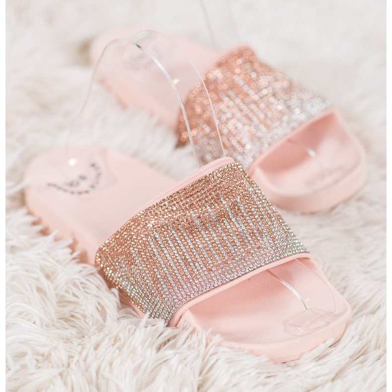 SHELOVET Zapatillas cómodas con circonita cúbica rosa 2