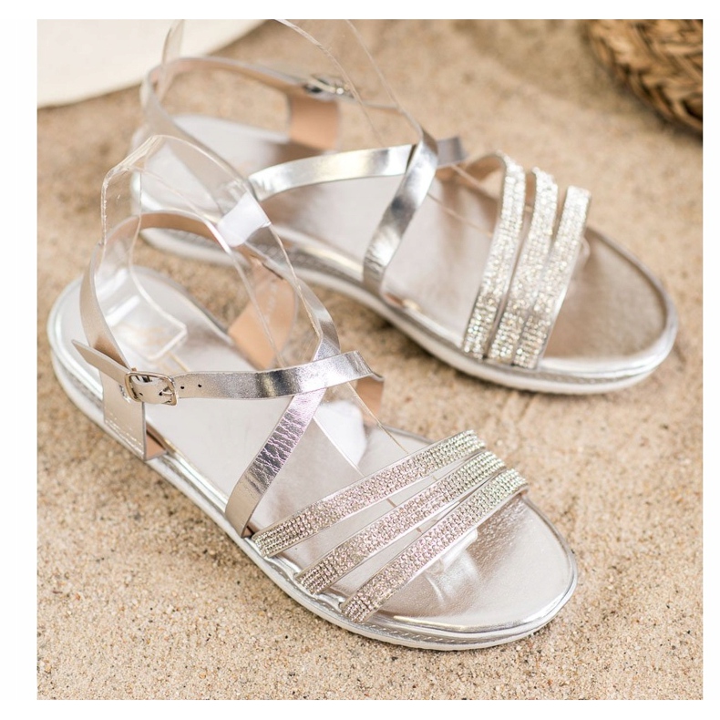 SHELOVET Cómodas sandalias plateadas gris 2