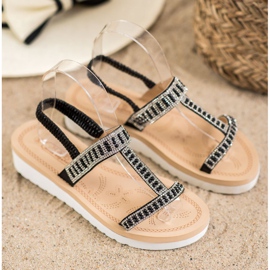 SHELOVET Sandalias sin cordones con cuentas negro 3