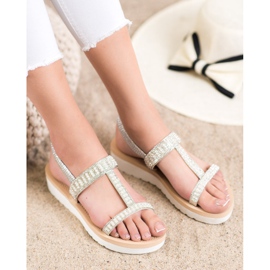 SHELOVET Sandalias sin cordones con cuentas gris 1