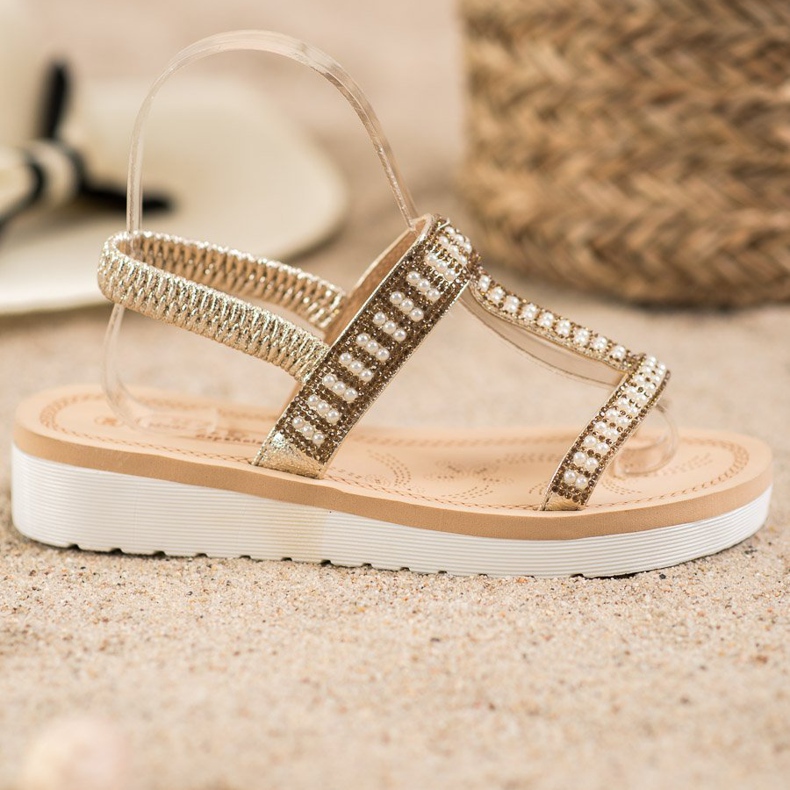 SHELOVET Sandalias sin cordones con cuentas amarillo 2