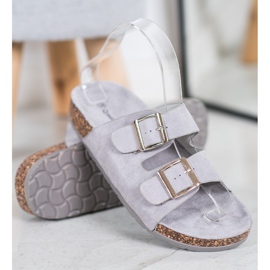 Queentina Zapatillas cómodas con hebilla gris 3