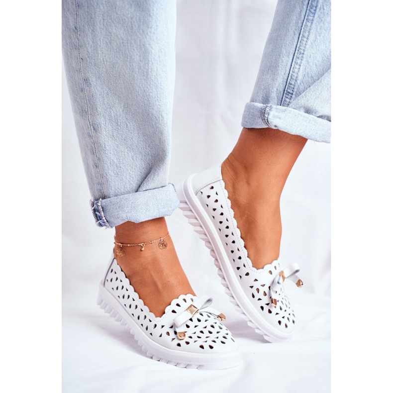 S.Barski Mocasines de mujer, cuero calado LR71515 Blanco Murrieta 1