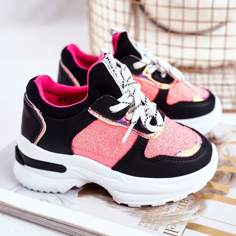 FRROCK Zapatos deportivos infantiles Matylda negros con purpurina multicolor 2