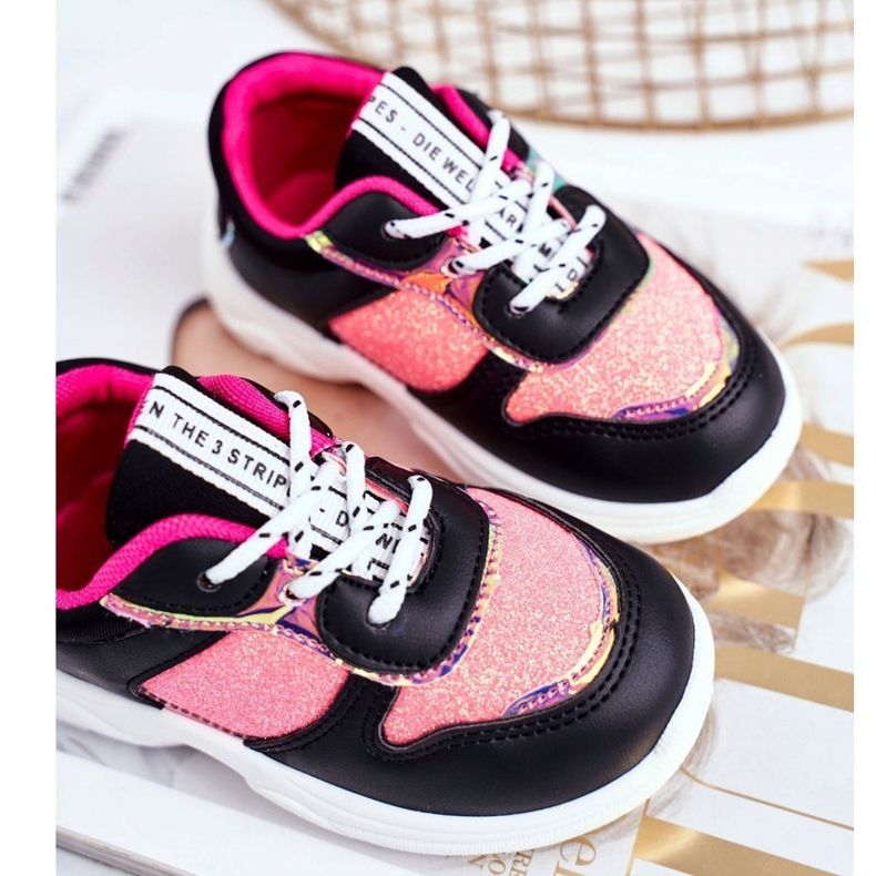 FRROCK Zapatos deportivos infantiles Matylda negros con purpurina multicolor 1