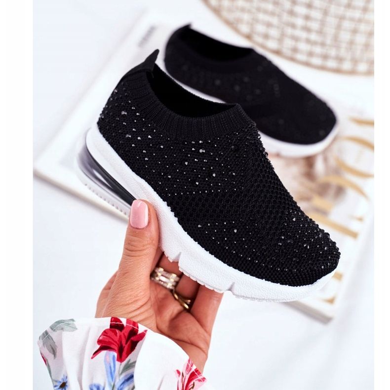 FRROCK Zapatillas Deportivas Infantiles Linda Negra Con Circonita Cúbica negro 2