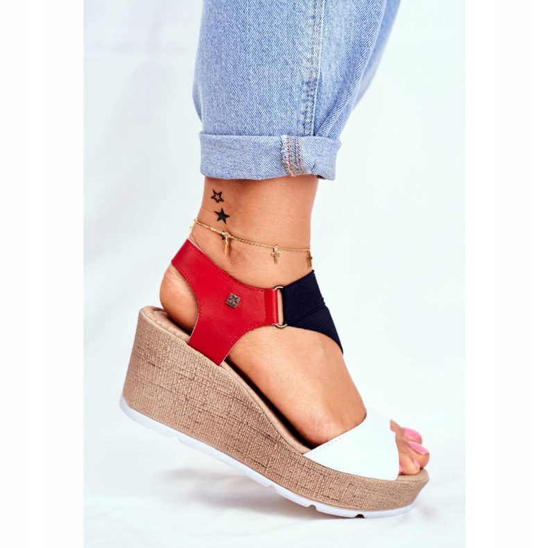 Sandalias de mujer con cuña Big Star Slip-On FF276014 blanco rojo azul marino 2 Sandalias de mujer con cuña Big Star Slip-On FF276014 blanco rojo azul marino 2
