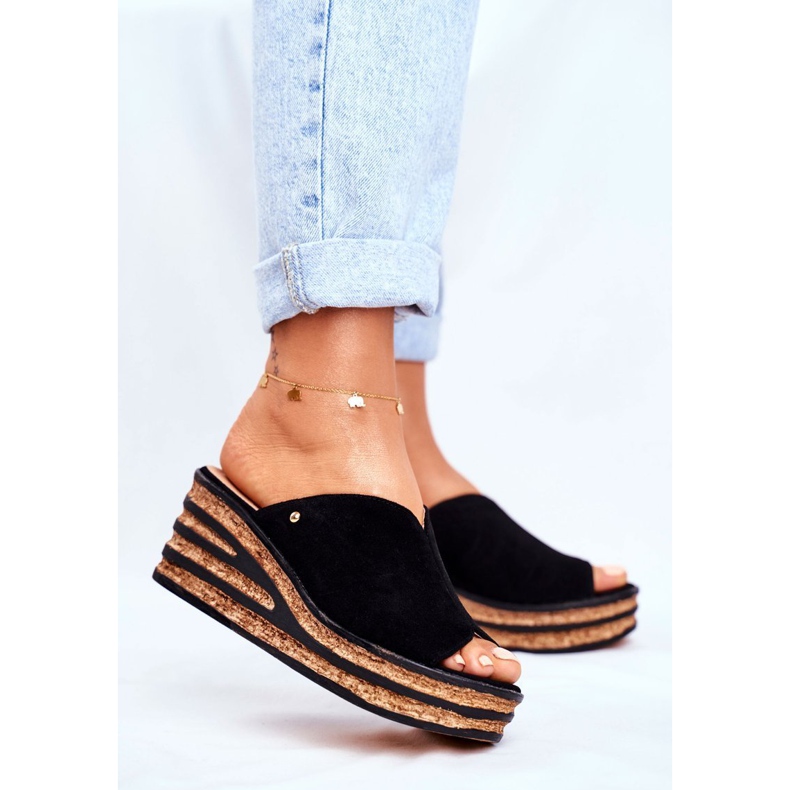 Pantuflas Mujer Piel Con Cuña Nicole 2559 Negro Limonada 1