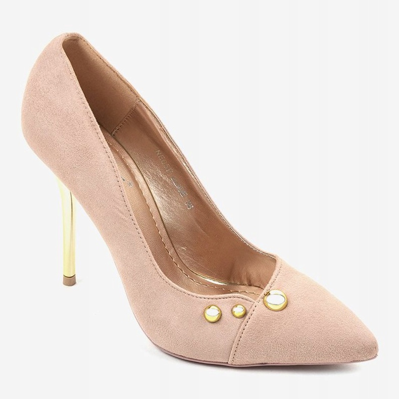 Tacones altos beige clásicos con tachuelas NE05P 1