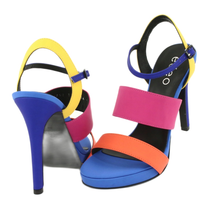 Sandalias altas de piel en el talón Edeo 3338 azul naranja rosa amarillo 2