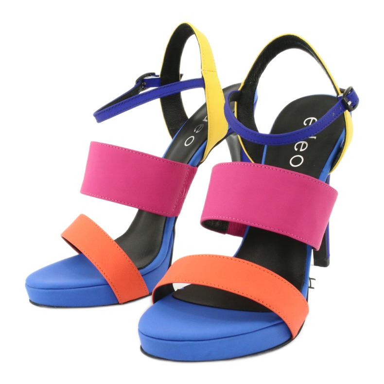 Sandalias altas de piel en el talón Edeo 3338 azul naranja rosado amarillo 4