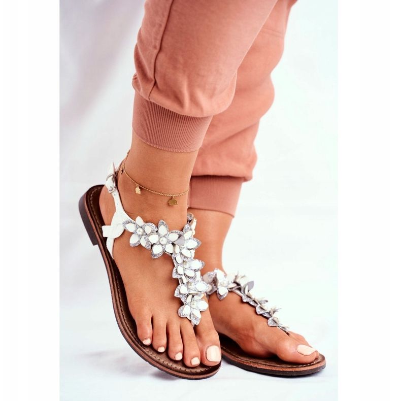 EVE Sandalias De Mujer Elegantes Chanclas Con Flores Blanco Soleado 1