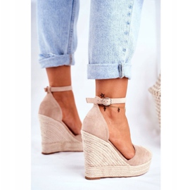 MSMG Sandalias de mujer en una cuña de lino beige aguacate 4
