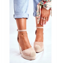 MSMG Sandalias de mujer en una cuña de lino beige aguacate 5