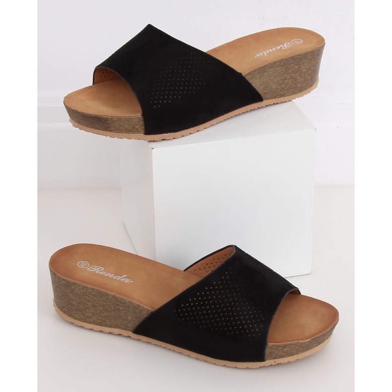 Zapatillas negras sobre cuña baja negro 10-238 Negro 1