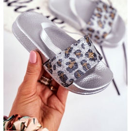 FRROCK Pantuflas Niña Brocado Leopardo Plata Rimia gris 2
