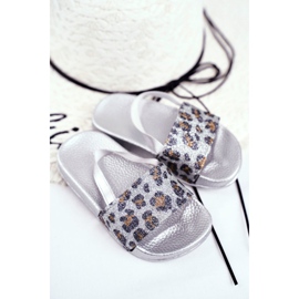 FRROCK Pantuflas Niña Brocado Leopardo Plata Rimia gris 3