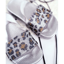 FRROCK Pantuflas Niña Brocado Leopardo Plata Rimia gris 1
