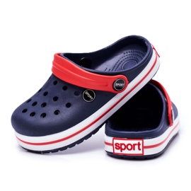 Zapatillas para niño, niña, cocodrilos de espuma para niños azul marino rojo 3