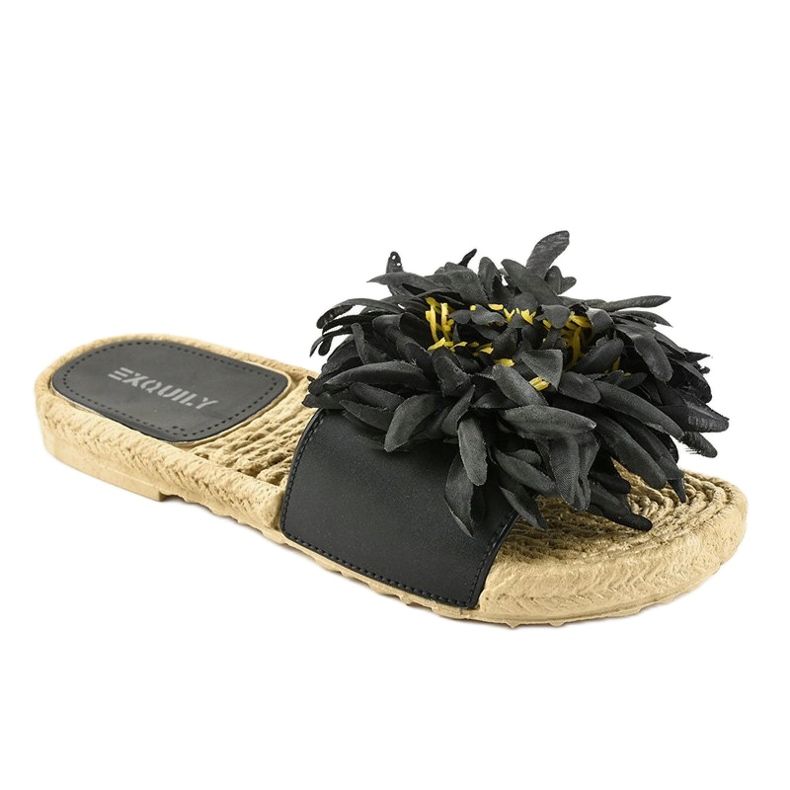Chanclas negras con flores alpargatas CD-1831 negro 1 Chanclas negras con flores alpargatas CD-1831 negro 1