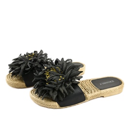 Chanclas negras con flores alpargatas CD-1831 negro 2
