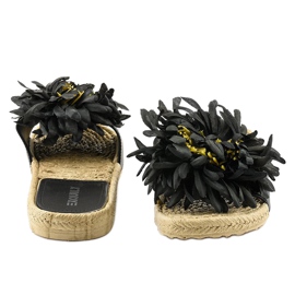 Chanclas negras con flores alpargatas CD-1831 negro 3