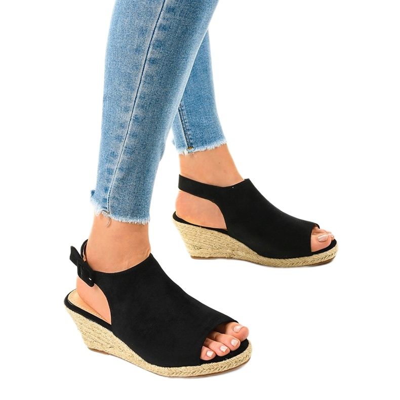 Sandalias cuña alpargatas negras F3303 negro 1