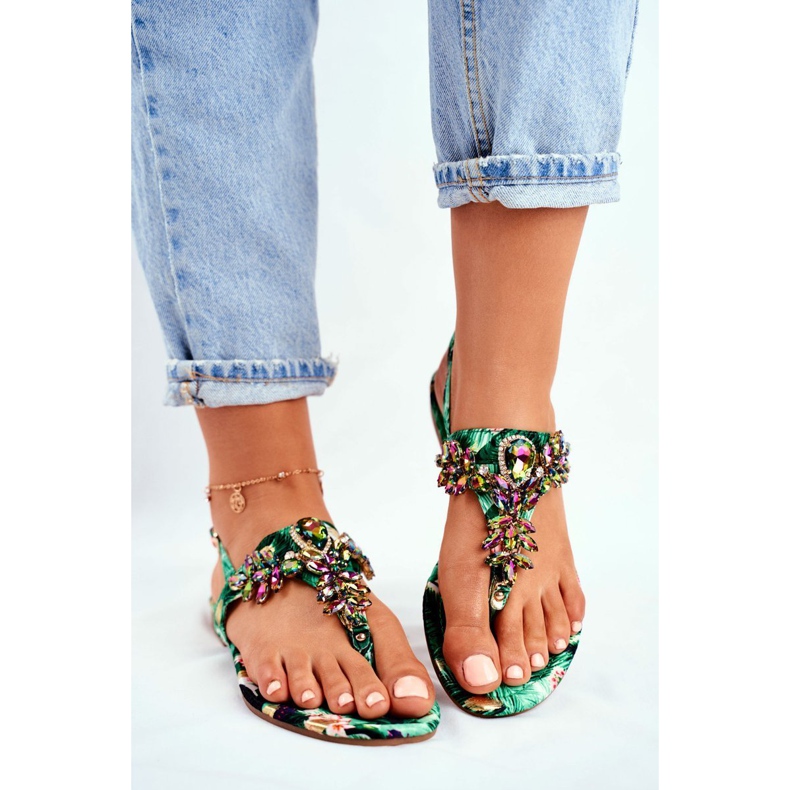 Sandalias de Mujer Elegantes Chanclas Cristales Verde Bajo Control 1