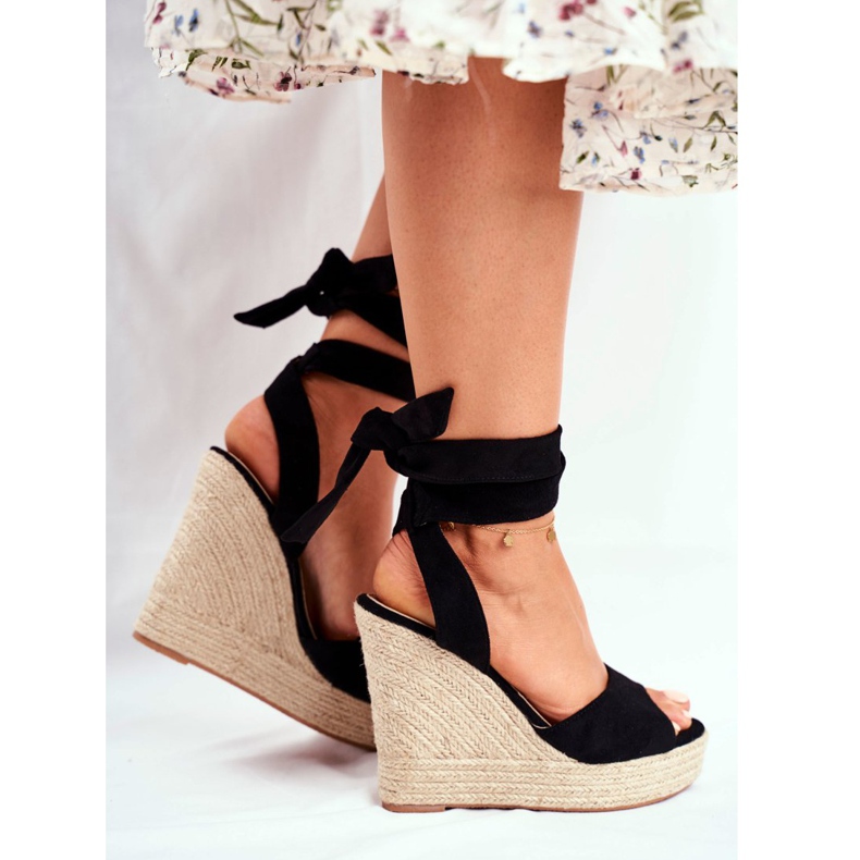 SEA Sandalias De Mujer Con Cuña Atado Negro Belleza 2